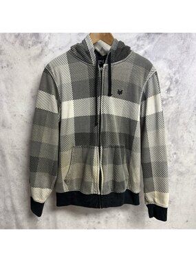 Y2K Zoo York Hoodie Sweatshirt Mens Medium Plaid Zip Lined Skate VTG